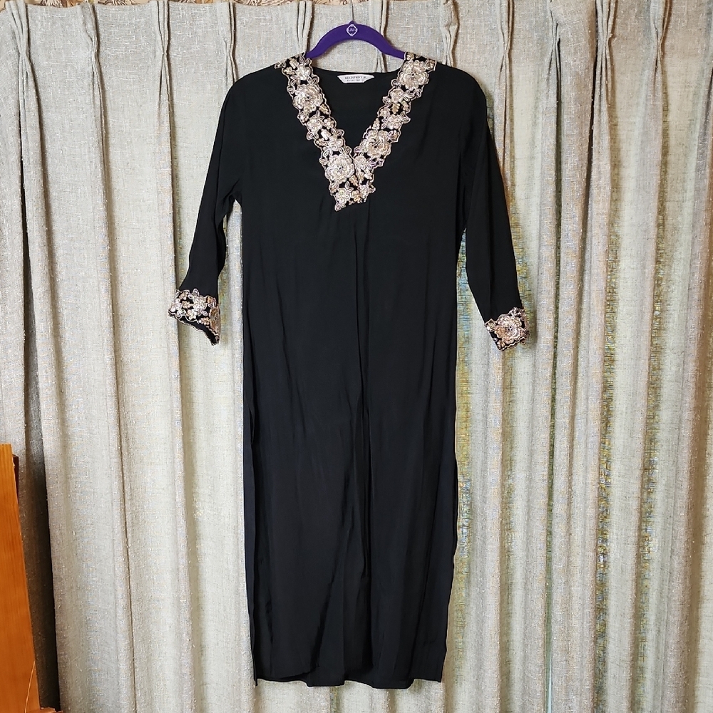 Black Salwar Kameez w/Gold Floral Embroidery